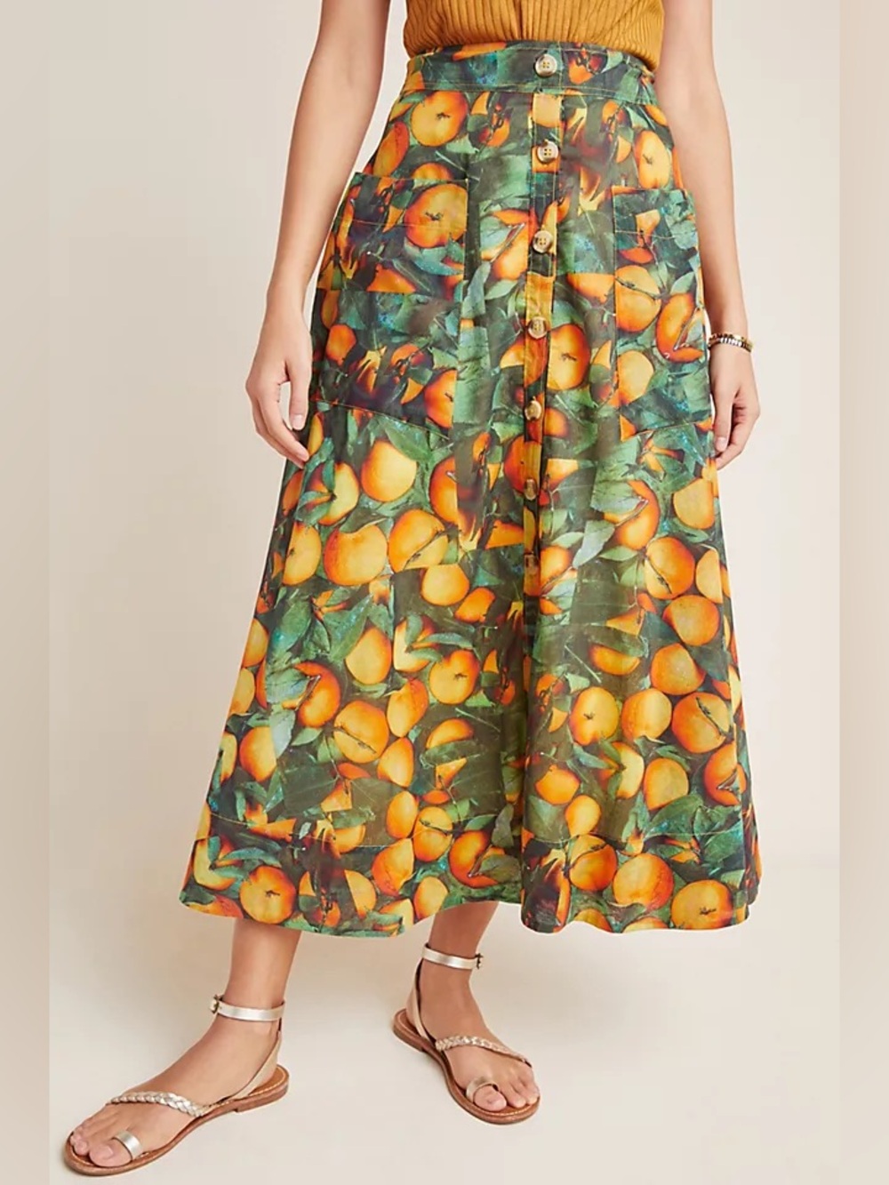 Maeve Summer Orchard Skirt Anthropologie Button-Front Midi Skirt Size 4 NEW